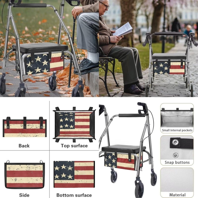 LedBack Rollator Walker Seat and Backrest Covers 4th of July 3 Piece Set, Walker Storage Bags Lightweight Rollator Seat Cushion Covers and Organizer Bag - Image 5